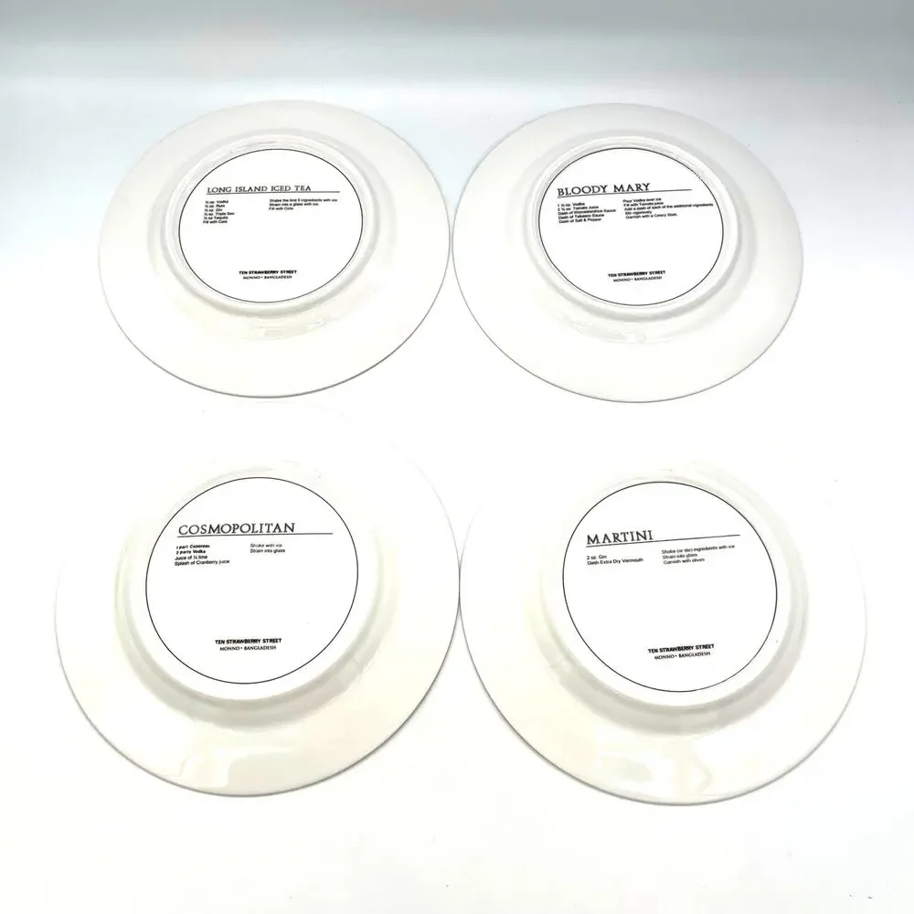 Ten Strawberry Street Set of 4 Tavern Cocktail Plates with Drink Recipes 7.75